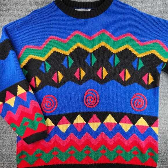 VTG Private Eyes Sweater Abstract 80s 90s Colorful Adele Knit USA Made Acrylic - Picture 1 of 16